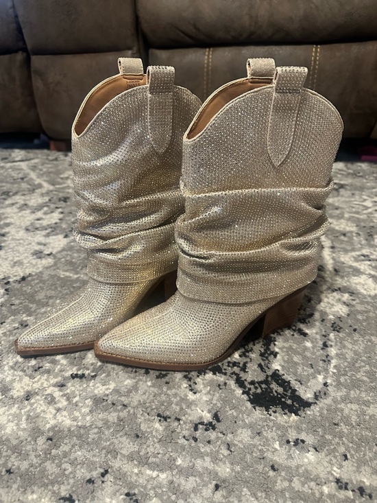 Jessica Simpson Shoes - Jessica Simpson Gold Glitter Slouch Western Ankle Boots